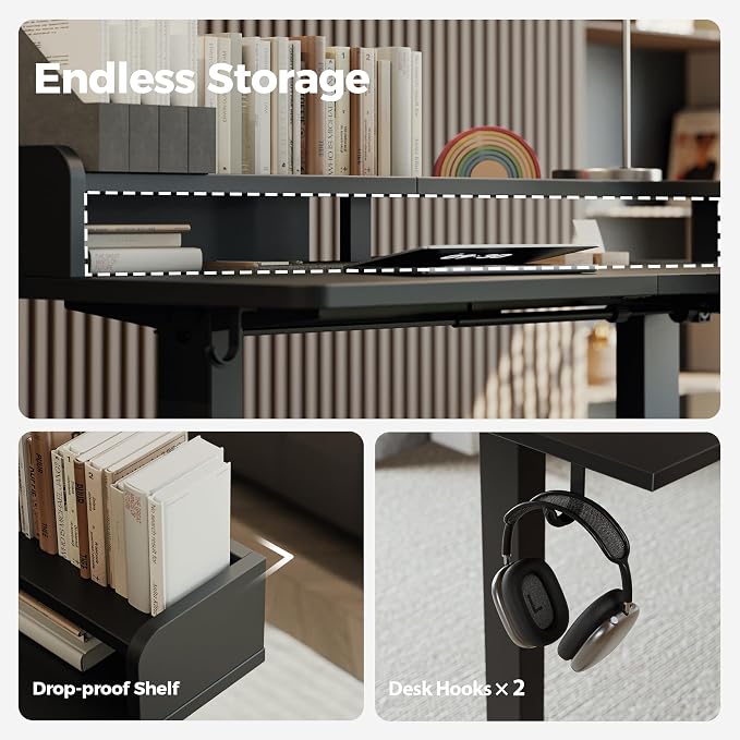 Agilestic L Shaped Standing Desk with Monitor Shelf, 63 Inch, Black | Electric Height Adjustable, Dual Monitor Setup, Spacious Corner Desktop, Sturdy Steel Frame, Memory Presets, 264 lbs - Image 6