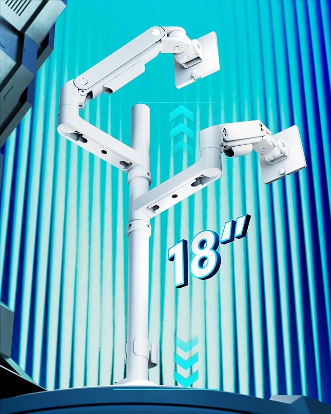 ARES WING White Ultrawide Dual Monitor Mount with USB A/C for 17 to 49 Inch | Pro Gas Spring, Aluminum Material, Flexible Screen Layouts, for 75/100 Vesa Mount, Hold 44lbs Each Arm, for Samsung Monitor - Image 3