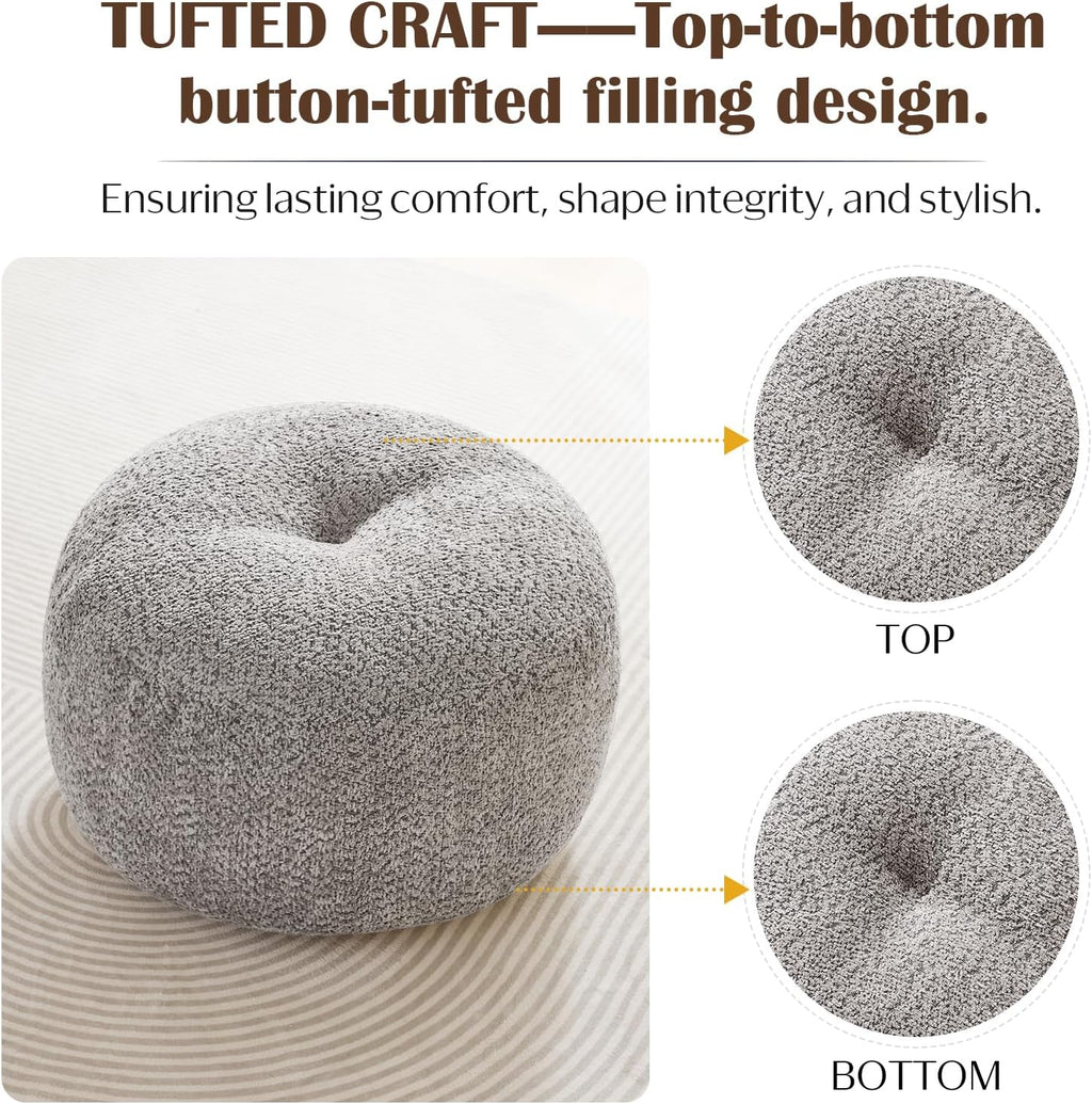 SHOUREN Stuffed Round Ottoman,Pouf Ottoman Foot Rest,18 X 14,Light Brown - Image 4