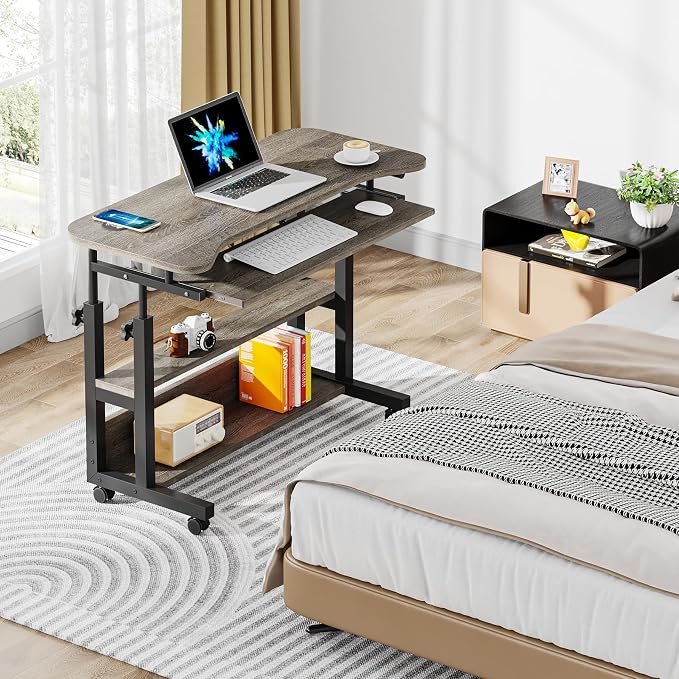 Tribesigns Portable Desk with Power Outlets, Height Adjustable Side Table Sofa Couch Bedside Laptop Computer Cart with USB Charging Ports, Mobile Small Standing Desk with Keyboard Tray - Image 5