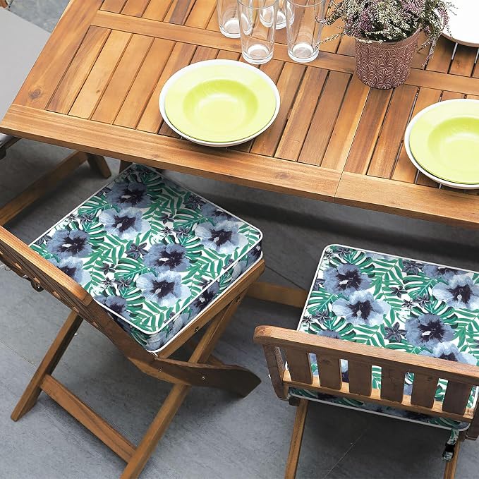 Patio Chair Cushions 19 x 19 x 3 Inch, Outdoor Cushions for Patio Furniture, Water Repellent Outdoor Seat Cushions with Straps Garden Sofa Couch Pads, Set of 2,Blue Salmone Tropical - Image 2