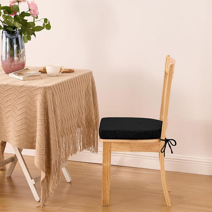 IPYNBAP Chair Cushions for Dining Chairs, Kitchen Chair Cushions, 16'' x 16'' x 2'', Non Slip Indoor Seat Cushions, Chair Pads for Dining Chairs with Ties & Removable Cover, Set of 4, Black - Image 7