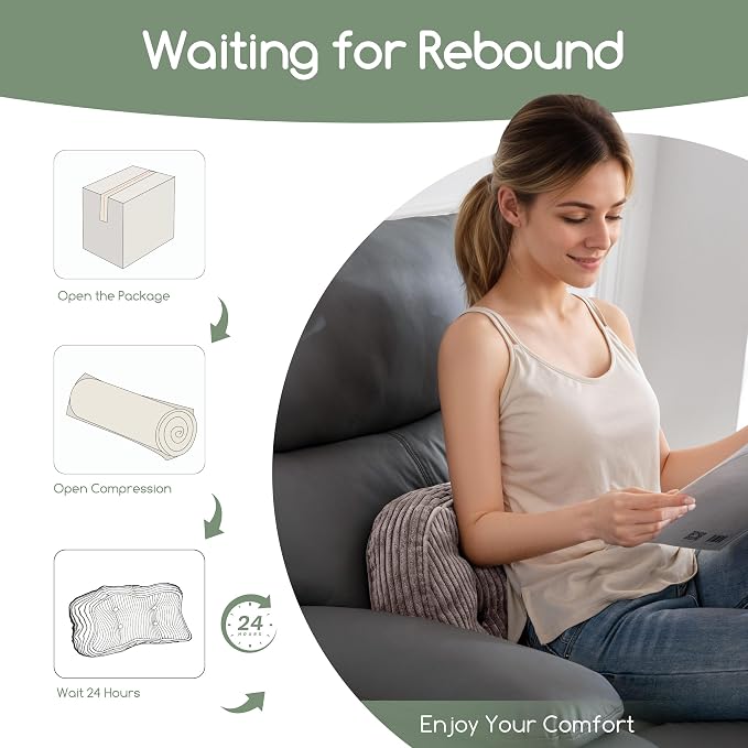 HIGOGOGO Lumbar Support Pillow for Recliner Chair/Accent Chair/Couch/Office Chair, Tufted Corduroy Back Support Cushion for Elderly, Recliner Cushions for Back Rest, Pain Relief, Reading, Grey - Image 9