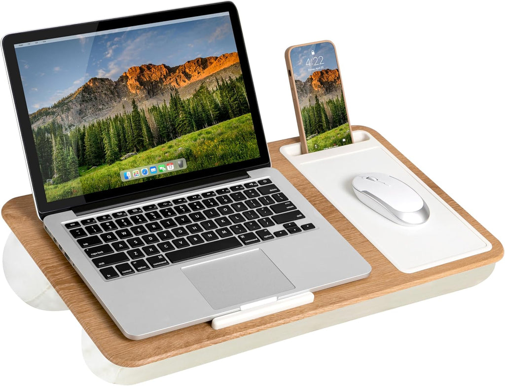 LAPGEAR Home Office Lap Desk with Device Ledge, Mouse Pad, and Phone Holder - White Oak Woodgrain - Fits up to 15.6 Inch Laptops - Style No. 91579 by LapGear