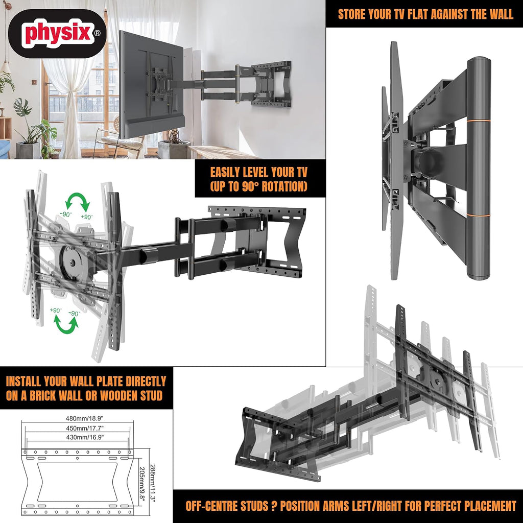 2100 Long arm TV Wall Mount for 32-75 Inch Screens Extra Long Extension up to 40 Inch Heavy-Duty TV Mount Holds up to 88 lbs Full-Motion, Swivels up to 180° Max. VESA 600x400, Black - Image 4