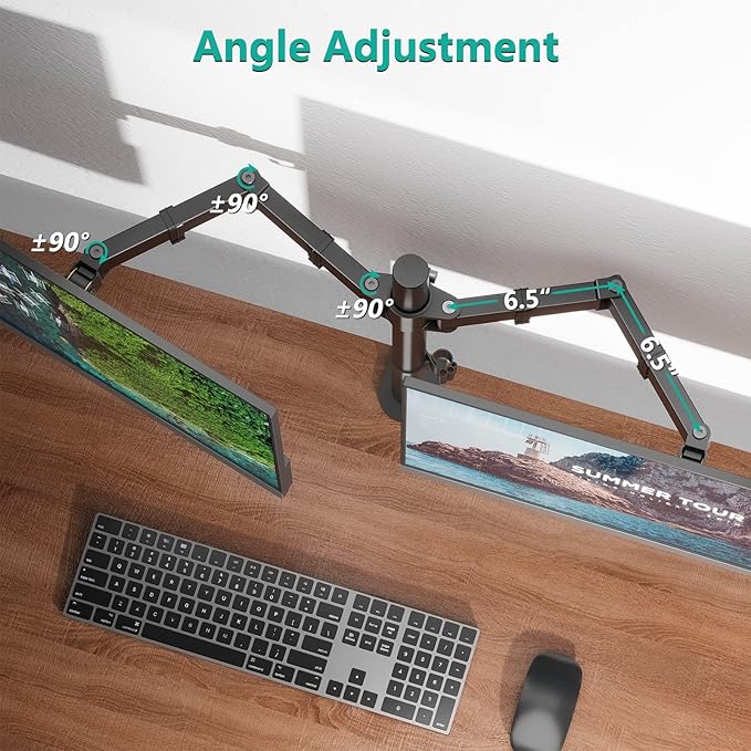 WALI Articulating Dual Monitor Stand for 13-27 inch Screens, 22 lbs per Arm | 2 Monitor Desk Mount, Full Motion with Tilt, Swivel, Rotation, C-Clamp & Grommet Base, VESA 75/100mm (M002), Black - Image 4