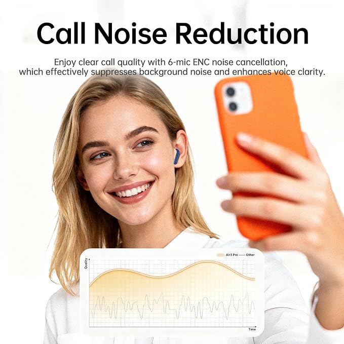 xinwld Adaptive Hybrid Active Noise Canceling 2026 Wireless Earbuds, 6 Mics ENC Clear Call Ear Buds, Hi-Res Audio Deep Bass Bluetooth 5.4 Headphones, 40H Playtime, Wireless Charging, LED, USB-C, Blue - Image 3