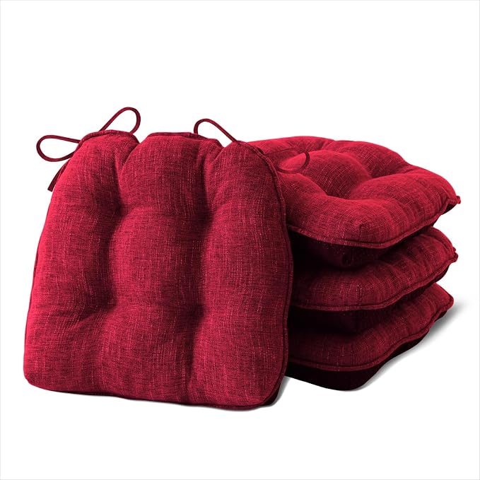 IPYNBAP Chair Cushions for Dining Chairs Set of 4, Red Kitchen Chair Cushions, Chair Pads with Ties and Non Slip Backing, Christmas Room Decor, Tufted Memory Foam Seat Cushion 4 Pack, 15.5"x15.5"x4" by IPYNBAP