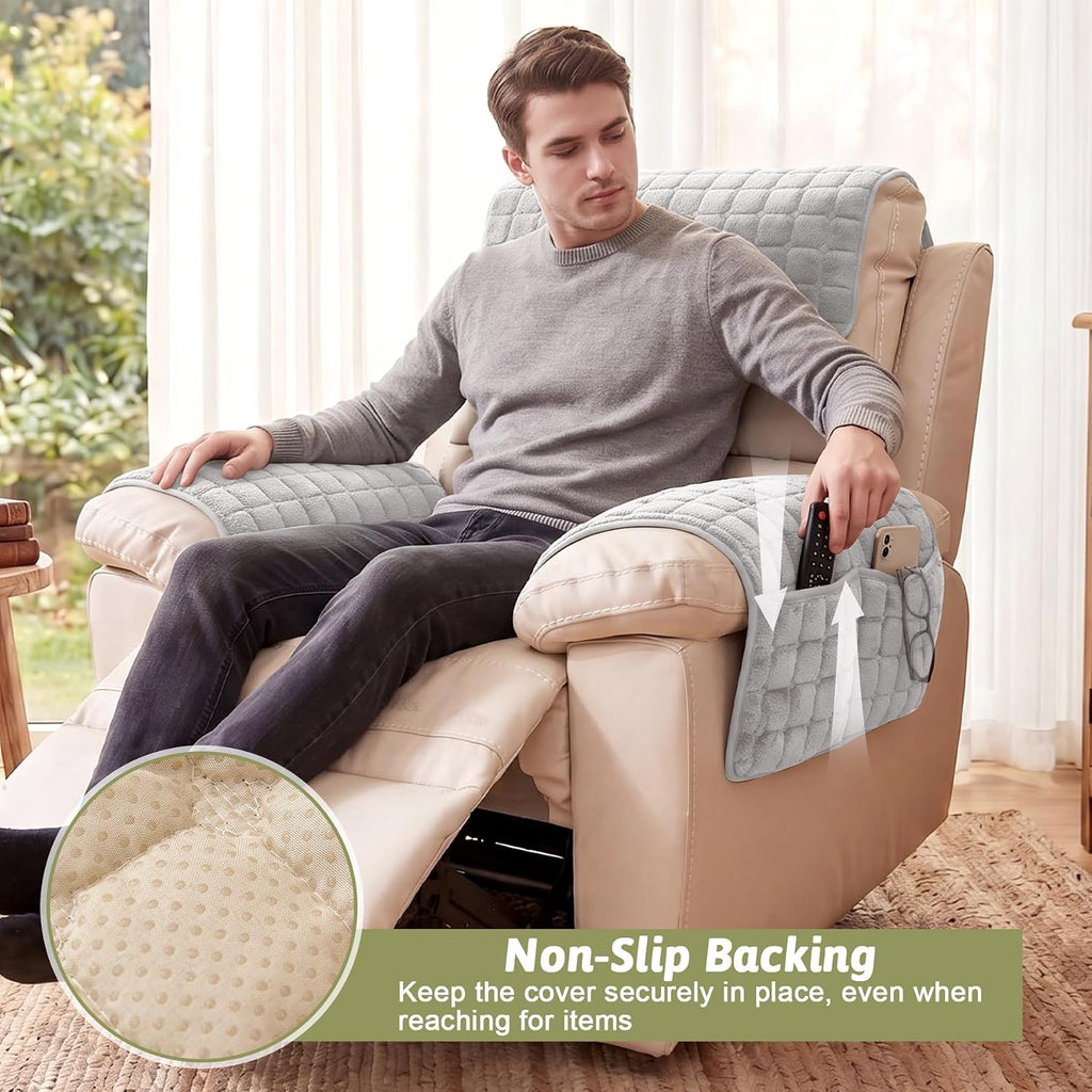 Universal Flannel Recliner & Armchair Covers with Pockets - Image 5