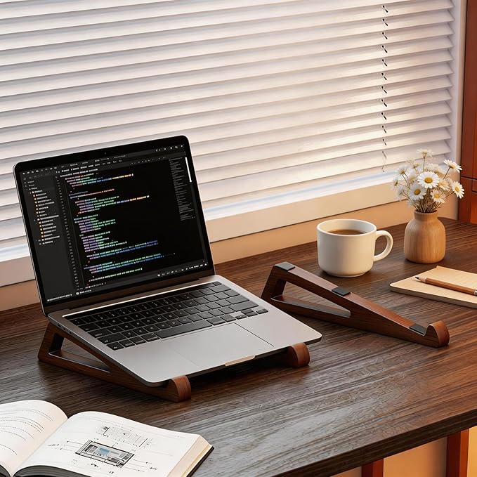 Bamboo Wooden Laptop Stand, Portable Wood Laptop Stand for Desk Tablet with Carry Pouch, Compact Travel Laptop Stand with Protective Silicone Pads, Suitable for Laptops and Tablets - Image 7