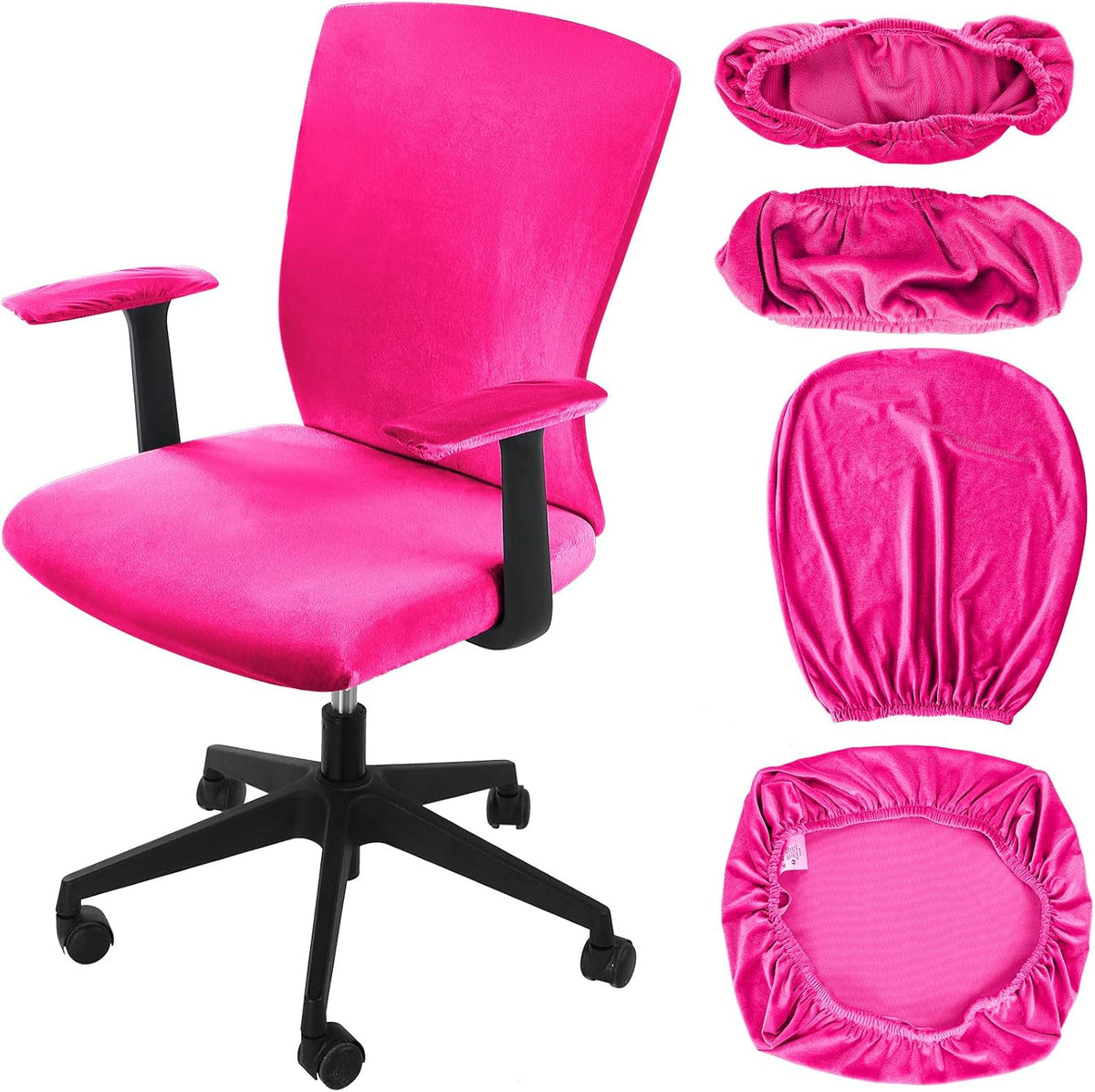 4 Pcs Office Chair Covers Set with Armrest, Stretchable,Rose Red by Tallew