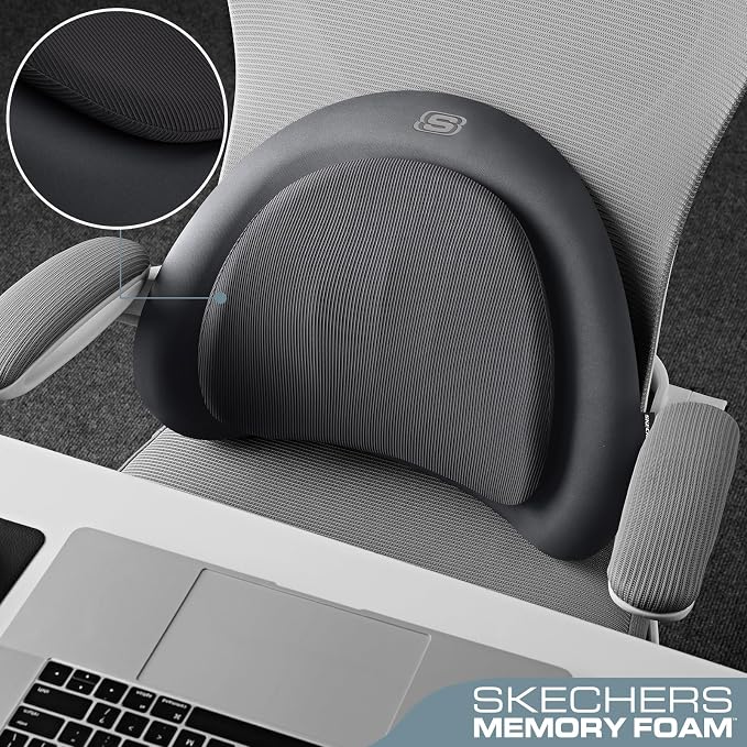 Skechers Lumbar Pillow Premium Memory Foam,Double-Layer-Office Chair Cushion for Tailbone Pain Relief,Butt Pillow for Office Chair,Car seat Cushion,Long Sitting Office Workers,and Car Drivers,Black - Image 4