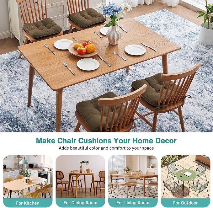 BETU Chair Cushions for Dining Chairs,3.5" Thick Kitchen Table Chair Pads with Ties,Non Slip Backing and Covers,Seat Cushion for Dining Room,Bar,Patio Chairs,18"X18"X3.5" - Image 8