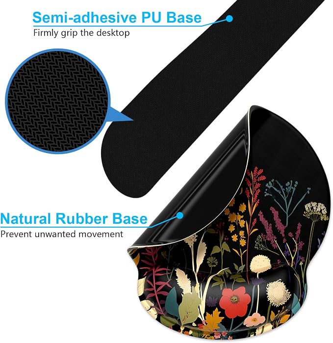 Dapesuom Keyboard Wrist Rest and Mouse Pad with Wrist Support, Cute Memory Foam Cushion for Keyboard and Mouse Set, Desktop Pad Rests with Non Slip Base for Easy Typing & Pain Relief, Floral Cartoon - Image 6