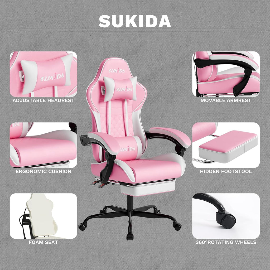 Ergonomic Video Gamer Chairs Gaming Computer Chairs Gamer Chairs for Adults Massage Lumbar Support Swivel Height Adjustable Headrest Backrest - Image 5