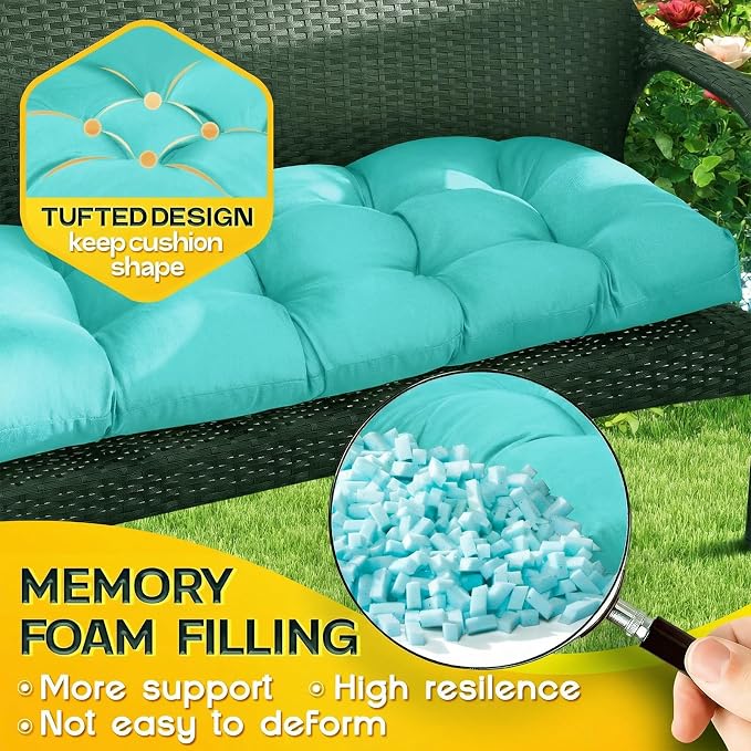 MAGIC ELEPHANT Outdoor Bench Cushion, Memory Foam Loveseat Cushion for Patio Furniture Wicker Chair, Settee Porch Swing Seat Cushion, 44 x 19 Inches (Turquoise) - Image 4