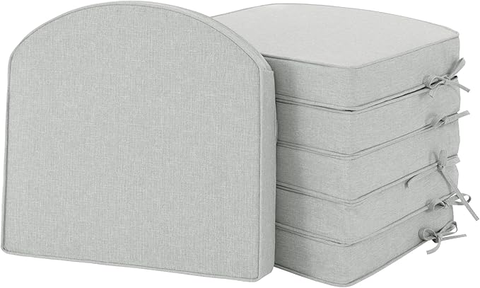 Outdoor Chair Cushions D Shaped, Set of 6, 17 x 16 Inch, Light Grey | Water Resistant, Fade Resistant, Patio Furniture Seat Chair Pads Replacement with Ties, Non-Slip Bottom, Removable Cover by Unknown