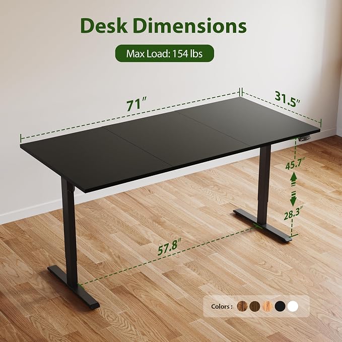 Agilestic 71 * 32 Inch Height Adjustable Electric Standing Desk, Black | Sit Stand Up Computer Desk, Memory Presets, Stable Steel Frame,154 lbs, Easy Assembly, Splice Board, Long desk, Home Office - Image 3