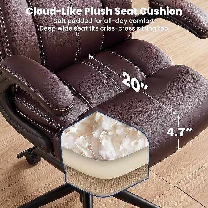 Ergonomic Office Chair, High Back Executive Leather Desk Chair | Inflatable Lumbar Support for Back Pain Relief, Heavy-Duty Computer Desk Chair for Long Workdays, Flip-Up Armrests, Coffee - Image 5