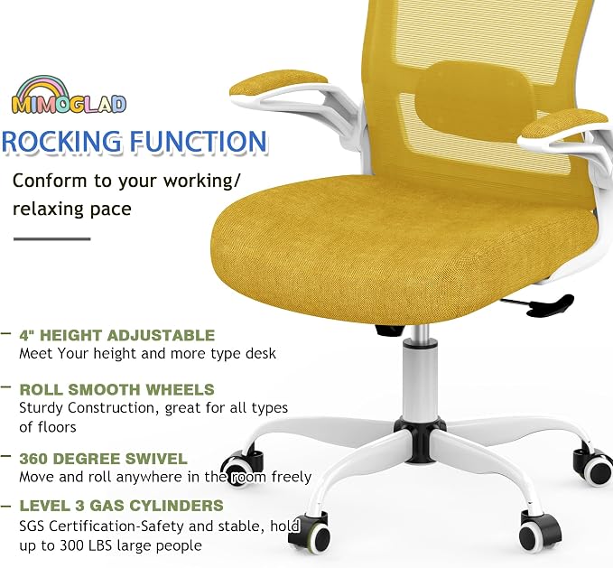 Mimoglad Ergonomic High Back Mesh Office Chair, Adjustable Lumbar Support, Thickened Seat Cushion (Modern, Jasmine) - Image 7