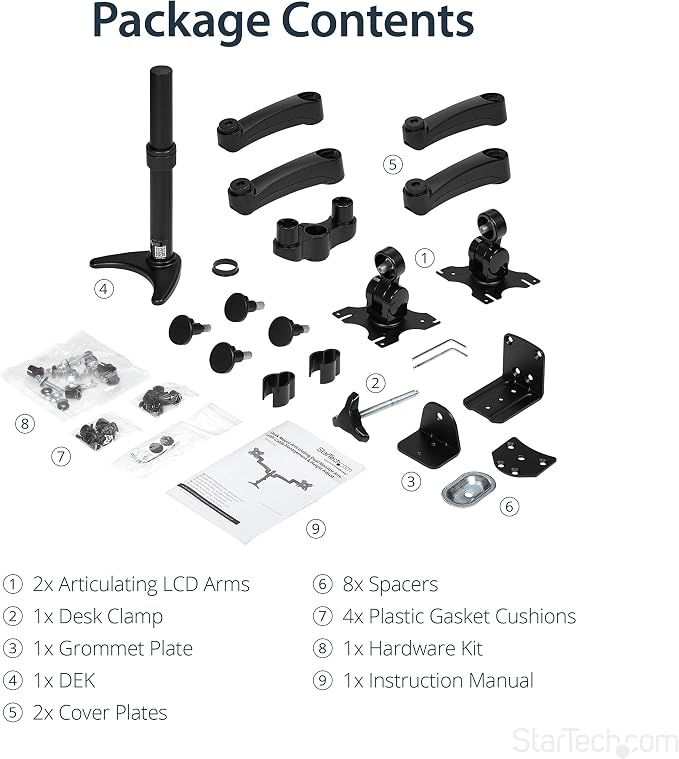 StarTech Desk Mount Dual Monitor Arm 24in, Articulating, Black (ARMDUAL) | Supports Monitors 12'' to 24" (29.9lb/13.6kg), Adjustable VESA Monitor Arm, Grommet or Desk Mount - Image 6