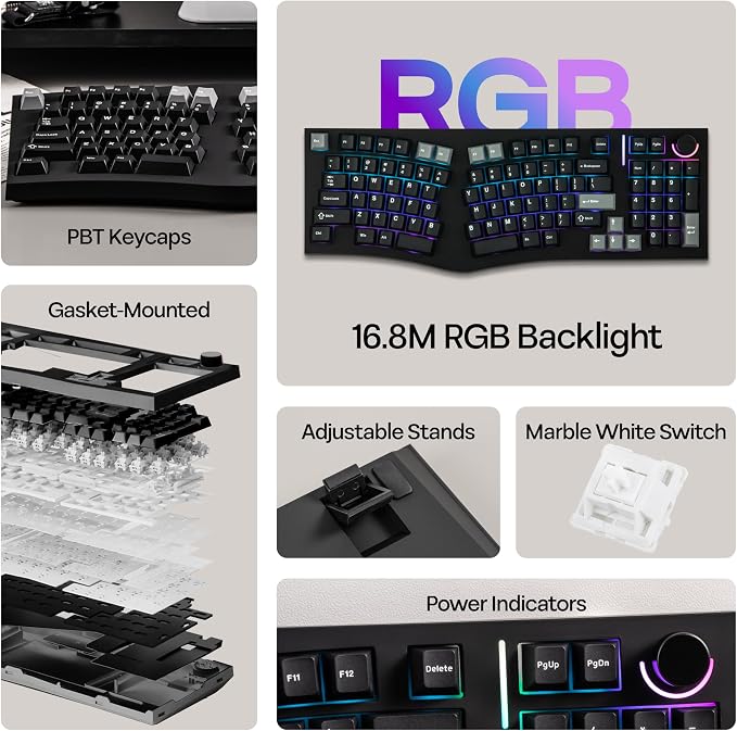 MechLands Feker Alice98 Ergonomic 98 Keys Custom Mechanical Keyboard | VIA Programmable, USB-C Wired Gaming Keyboard, Hot Swappable, 5 Layer Paddings, Control Knob, NKRO, RGB for Win/Mac (Black) - Image 3