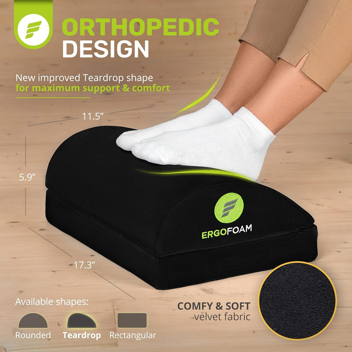 ErgoFoam Chiropractor-Endorsed Orthopedic Teardrop Design 2in1 Adjustable Under Desk Foot Rest for Lumbar Back Knee Pain (Black) - Image 3