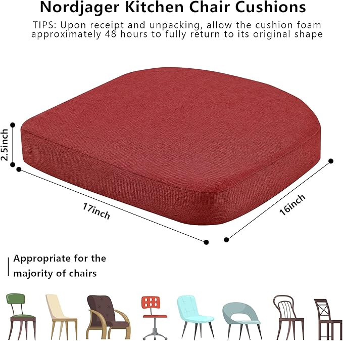 Nordjager Chair Cushions for Dining Chairs, 4 Pack Memory Foam Cushion | 2.5" Thick Chair Cushion; Waterproo Surface with 17" x 16" Size for Kitchen & Dining Chairs, Secure Ties and Washable Cover. - Image 5