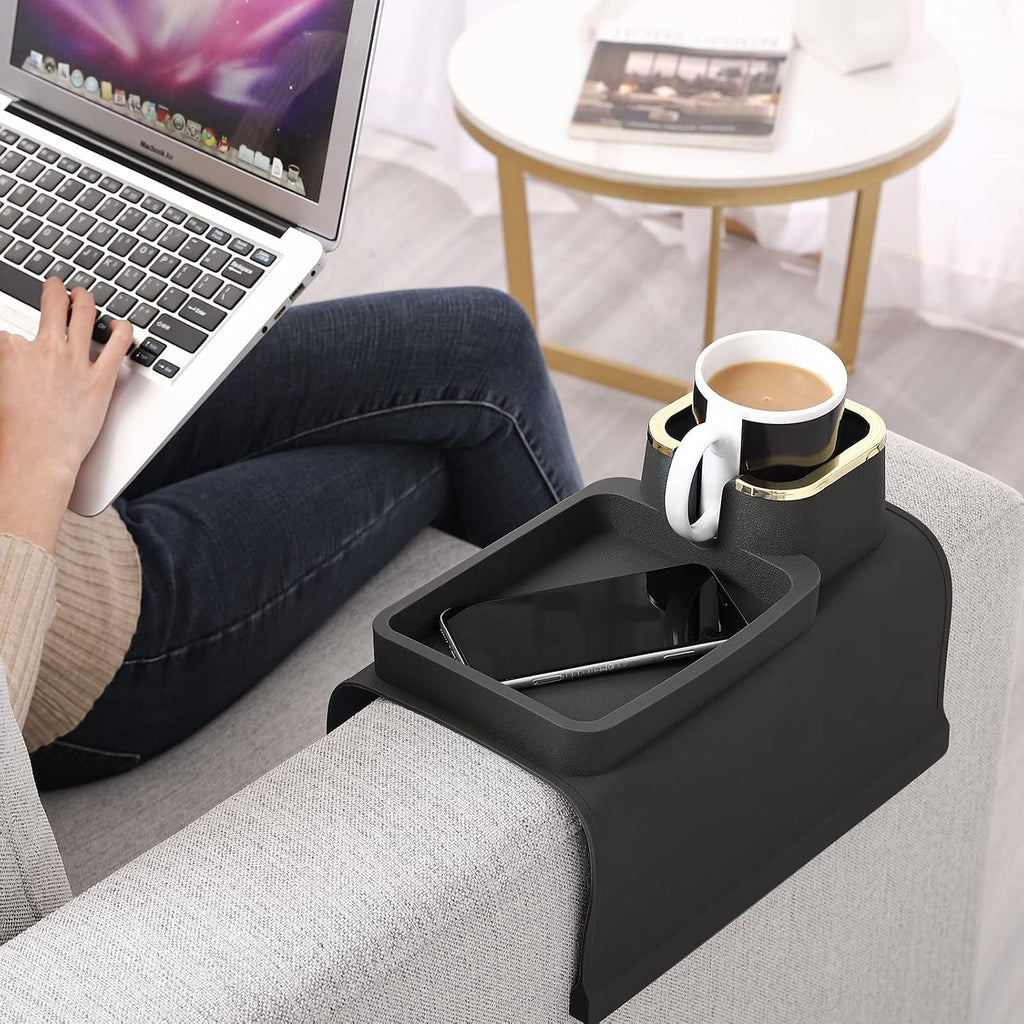 Couch Cup Holder Tray – Weighted Silicone Sofa Armrest Organizer Table with Anti-Spill Coaster, Easy Reach for Drink, Snacks, Remote & Phone, Non-Slip Base, Easy Clean - Image 8