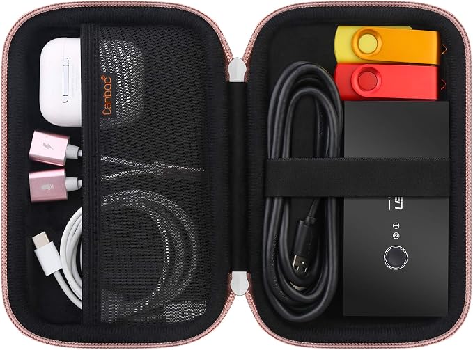 Canboc Carrying Case for MacBook Air Pro Charger MagSafe/MagSafe 2 Power Adapter, iPhone 16/16 Pro MagSafe Charger, USB C Hub, Type C Hub, USB Multiport Adapter, Hard Bag, Rose Gold+Black - Image 2
