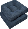 downluxe Chair Cushions for Dining Chairs 2 Pack, Tufted Indoor Chair Pads with Non-Slip Bottom, U-Shaped Kitchen Chair Cushions, 17"x17"x4", Navy by Downluxe