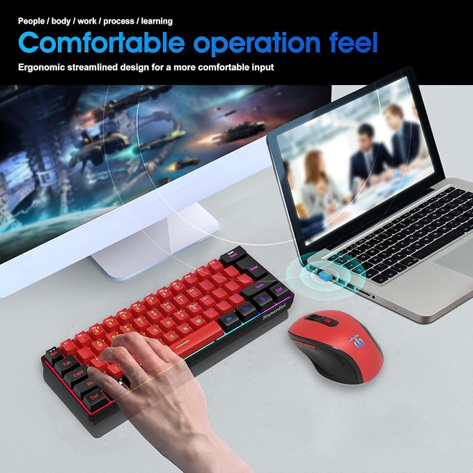 Snpurdiri 2.4G 60% Wireless Gaming Keyboard and Mouse Combo (Black and Red) | Small Wireless Gaming Keyboard and Ergonomic Vertical Feel Small Mouse - Image 7