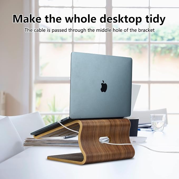 Wood Laptop Stand for Desk,Laptop Holder Stand,Wooden Cooling Computer Holder,Suitable for Most laptops Heat Dissipation Shelf (Walnut) - Image 8