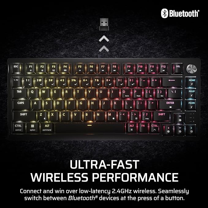 Corsair K65 Plus Wireless 75% RGB Hot-Swappable Mechanical Gaming Keyboard – Pre-Lubricated MLX Fusion Tactile Switches – Dual-Layer Sound Dampening – PBT Keycaps – QWERTY NA – Black - Image 5