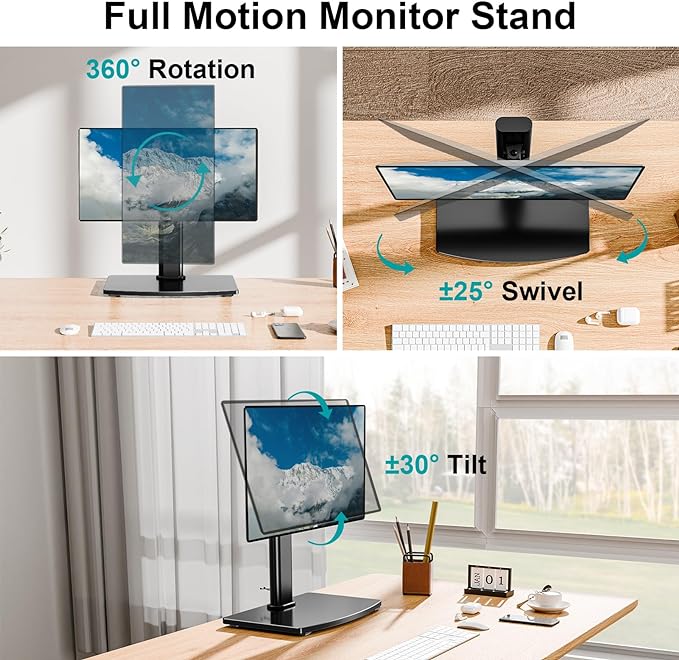 MOUNT PRO Single Monitor Stand Fits Max 32 inch Screen, Free-Standing Computer Desk Stand, Display Mount with Height Adjustable, Swivel, Tilt, Rotation, VESA Monitor Stand 100x100 - Image 4