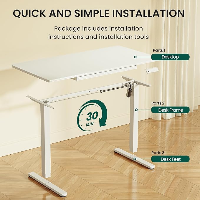 CubiCubi 55x24 Standing Desk with Glass Top, Height Adjustable Computer Desk with Drawer, One-piece Rising Home Office Desks with Positon Memory, Sit Stand Up Electric Workstation Table, White - Image 7