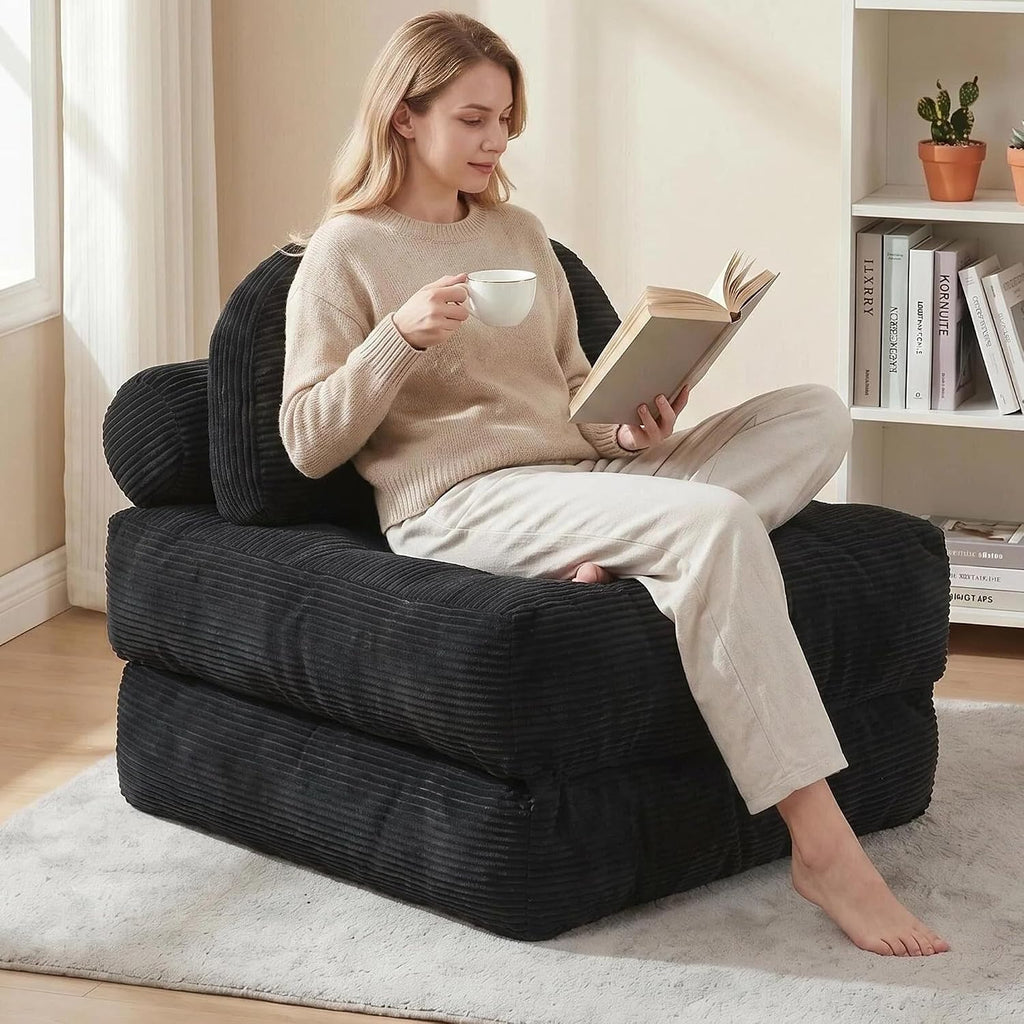 Convertible Corduroy Floor Sofa, 3-in-1 Folding Lazy Sofa Bed with Adjustable Backrest, Soft Bean Bag Chair Lounger for Living Room, Bedroom, Guest Room, Oversized Sleeper Chair - Image 6