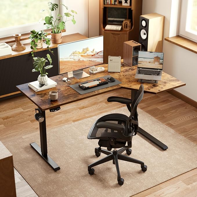 Agilestic 55 x 32 Inch Corner L Shaped Electric Standing Desk, Rustic Brown | Electric Height Adjustable, L-shape Workspace, Sturdy Steel Frame, Memory Preset, Hooks, 154 lbs, Easy Assembly, Splice Board - Image 2