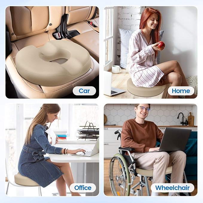 Donut Pillow Seat Cushion, Cooling Gel Memory Foam Chair Cushion, Khaki | Office, Home & Car Seat Cushion, Butt Pillow for Tailbone Pain Relief, Hemorrhoids and Everyday Sitting Comfort - Image 7