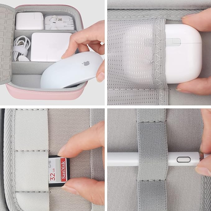 Elonbo Hard Travel Cords Organizer Universal Small Electronic Accessories Carrying Case for Chargers Cable MacBook Adapter Magic Mouse Apple Pencil USB Flash Disk Tech Portable Storage Bag, Rose Gold - Image 4
