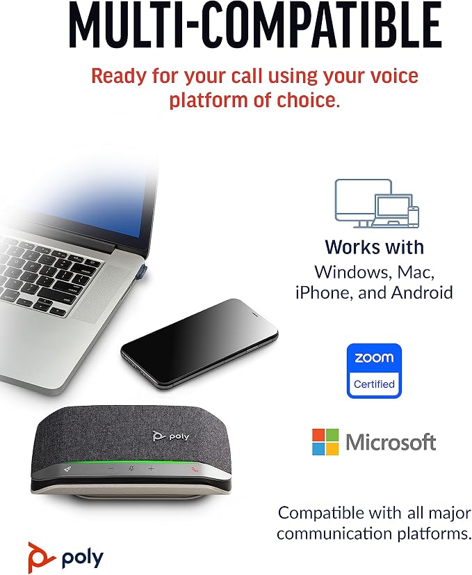 Poly Sync 20+ Personal Portable Bluetooth Speakerphone (Plantronics) - Noise/Echo Reduction - USB-C Bluetooth Adapter - Works w/Teams, Zoom, PC, Mac, Mobile – Amazon Exclusive - Image 7