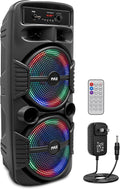 Pyle Portable Bluetooth PA Speaker System - 600W Rechargeable Outdoor Bluetooth Speaker Portable PA System w/ Dual 8” Subwoofer 1” Tweeter, Microphone In, Party Lights, USB, Radio, Remote - PPHP2835B by PyleUSA
