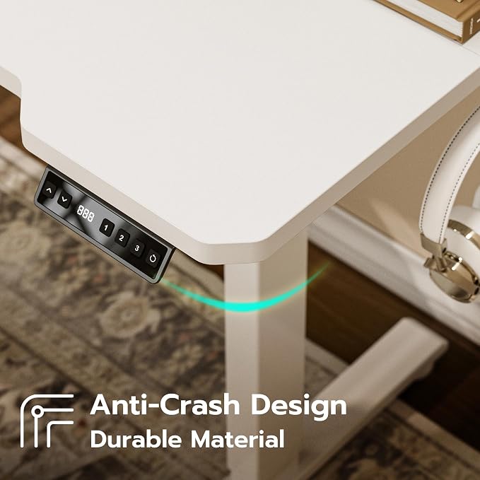 L Shaped Electric Standing Desk - 43x31.5 Inch Reversible Corner Sit Stand Desk with Hook&Cup Holder,Electric Height Adjustable Table,for Small Home Office&Bedroom Computer Desk, White - Image 8