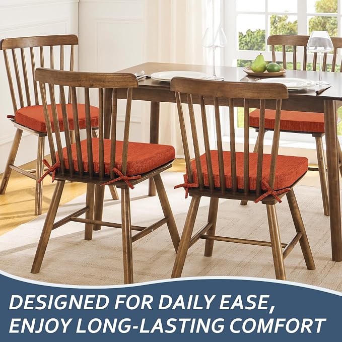 Basic Beyond Memory Foam Dining Chair Cushions, 6 Pack, 16 x 16 inches, Rust with Slip-Resistant Backing and Ties - Image 7