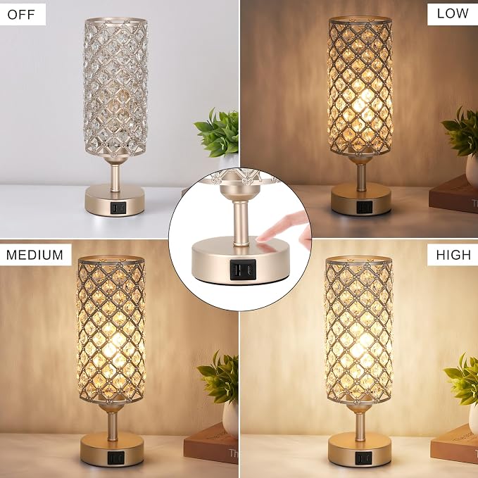 Crystal Table Lamp, 3 Way Dimmable Touch Lamps for Night Stands, Champagne | Champagne Gold Bedside Lamp, Nightstand Lamp for Bedroom (Bulb included) - Image 4