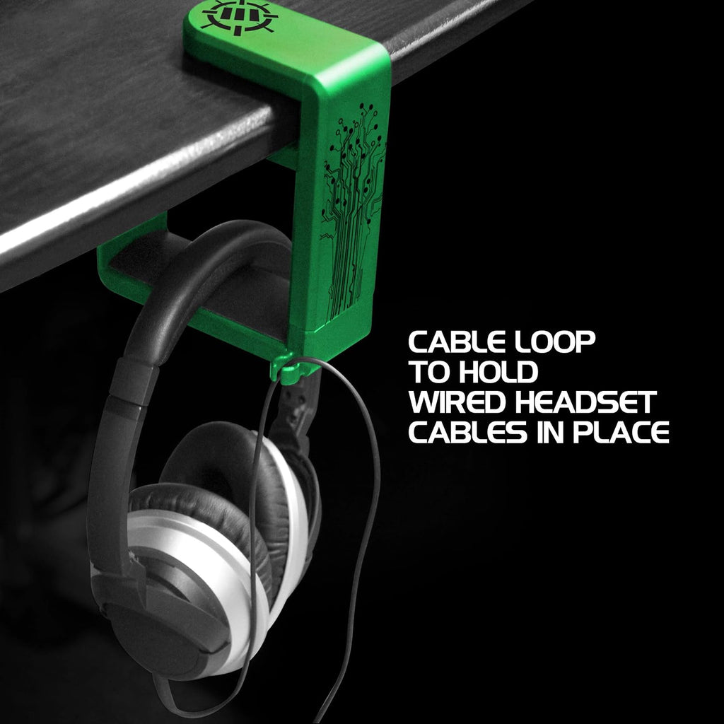 ENHANCE PC Gaming Headphone Holder - Desk Headphone Hanger Esports Headset Holder with Adjustable 360 Rotation, Under Desk Hook Clamp, Universal Fit - Built in Cable Clip Organizer - Green - Image 6