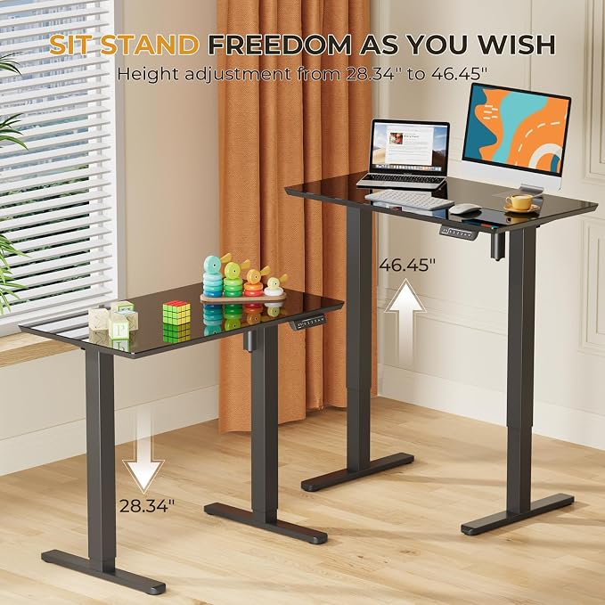JOY worker Small Glass Standing Desk, 35" Electric Stand Up Desk on Wheels | 35" x 20" Black Height Adjustable Desk with Memory Controller, Mobile Computer Workstation for Home Office School Walking Pad - Image 3