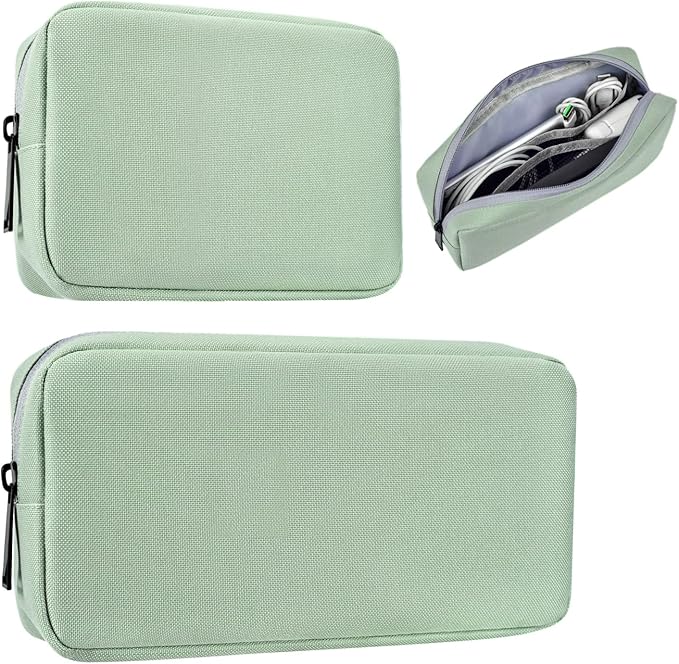 imComor Universal Electronics Accessories Case Bag, 2-Pack Portable Soft Carrying Case Bag Pouch Wire Cable Organizer for Hard Drive, Power Adapter, Laptop Mouse, Cosmetics Kit, Small+Big-Mint Green by imComor