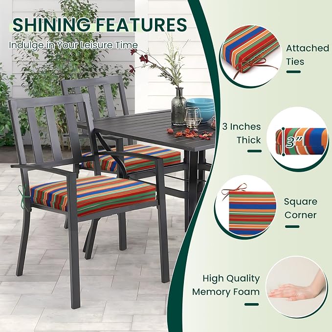 HARBOREST Outdoor Chair Cushions Set of 4, Water Resistant Patio Chair Cushions with Ties, Square Corner Outdoor Seat Cushions for Patio Furniture, 18.5"x16"x3", Rainbow Stripes - Image 3