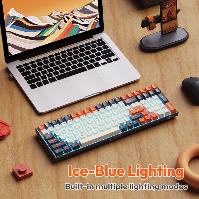 RK ROYAL KLUDGE RK100 Wireless Mechanical Keyboard RGB Backlit Bluetooth5.1/2.4G/Wired 96% Full Size 100-Key Hot Swappable Gaming Keyboard Brown Switch Carbon | 96% Full Size Keyboard with 3750mAh battery, 2.4Ghz/Bluetooth 5.1/Wired, Hot Swappable, Num... - Image 7